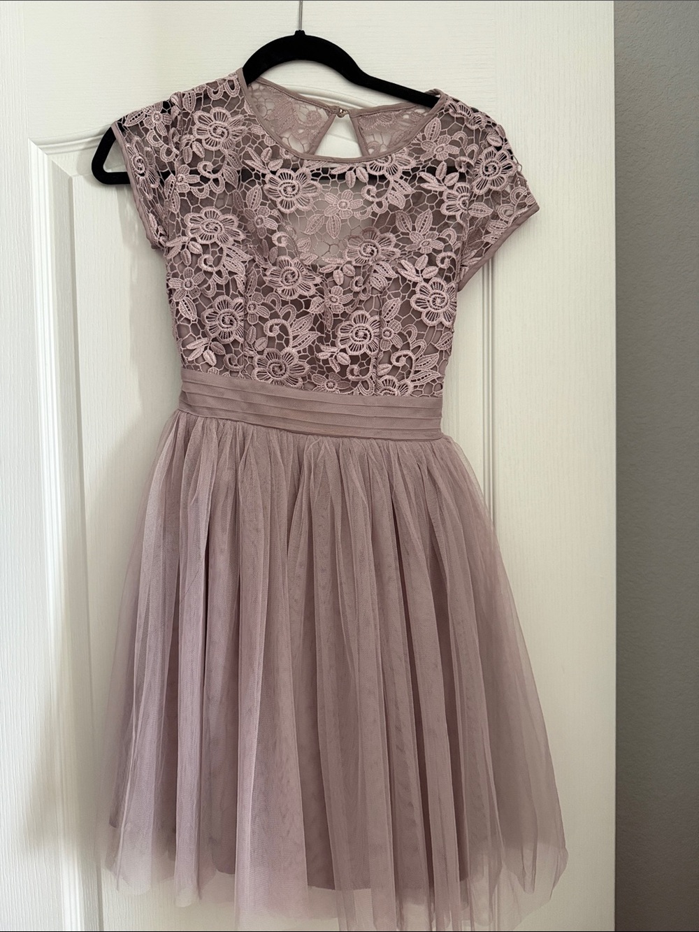 Little Mistress Mauve Lace & Tulle Fit-and-Flare Dress